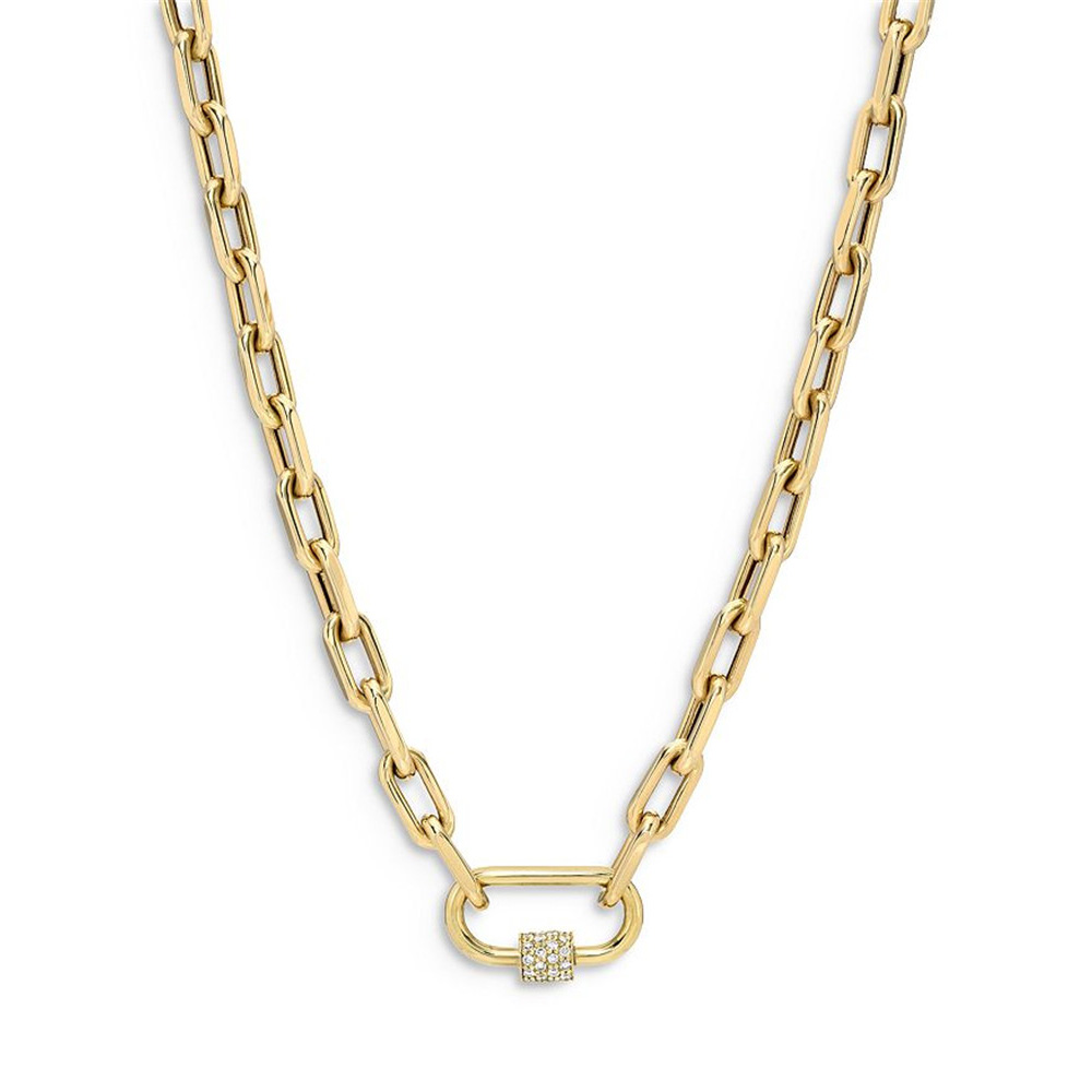 Designově vyrobený 14K žlutý zlatý vermeil velký otevřený řetízek s CZ karabinou náhrdelník velkoobchodní prodejce šperků