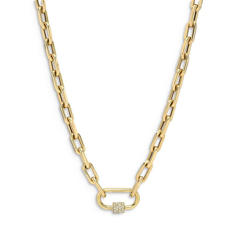 Conception faite 14K or jaune Vermeil grande chaîne à maillons ouverts avec collier mousqueton CZ fournisseur de bijoux grossiste