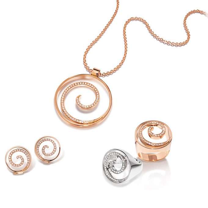 تصميم خاتم وحلق وقلادة مطلية بالذهب الوردي من صانع المجوهرات الفضية OEM المخصص