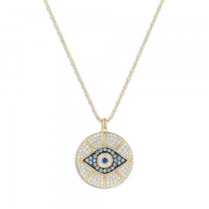 Design your own jewelry wholesale multi gemstone & cz evil eye pendant necklace in 14k yellow gold vermeil