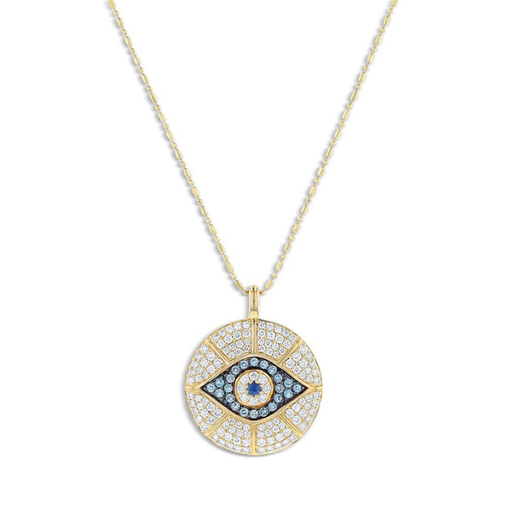 Concevez vos propres bijoux en gros multi pierres précieuses et cz mauvais œil pendentif collier en or jaune 14 carats vermeil