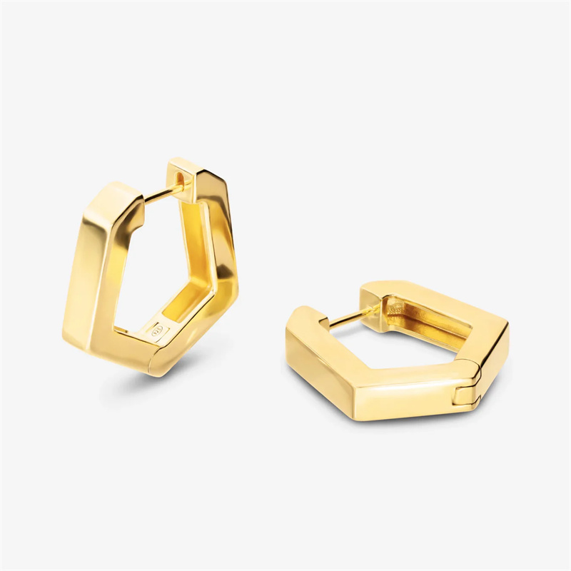 The OEM Manufacturer of  Hexagonal Shiny Earrings in 925 Silver plated with 18Kt Yellow Gold