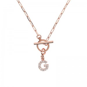 Europe gold vermeil manufacturer custom made Mini Paper Link necklace with Letter Pavé and T-Bar