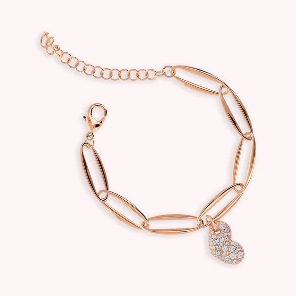 Fashion Jewelry OEM ODM Manufacturer Custom Marquise Link Bracelet and Heart in Cubic Zirconia Pavé