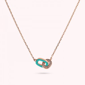 The Custom Jewelry Factory of Chain Necklace with Double Enamelled Link and Cubic Zirconia Pavé