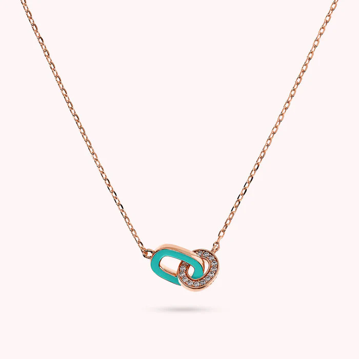 The Custom Jewelry Factory of Chain Necklace with Double Enamelled Link and Cubic Zirconia Pavé
