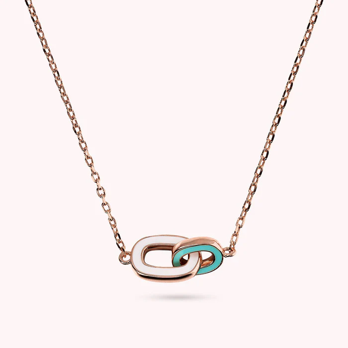 French clients custom designed Chain Necklace and Two-Tone Pendant with Double Enamelled Link
