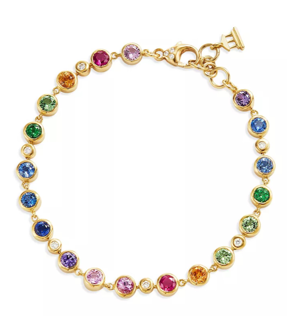 Rivenditori di gioielli francesi OEM ODM Bracciale eternity arcobaleno classico multi-gemma e CZ in oro giallo vermeil
