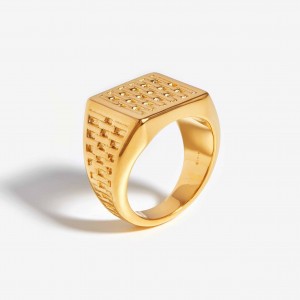 Anillo de sello cuadrado tejido fundido Vermeil chapado en oro de 18 k en plata de ley joyería personalizada fatory