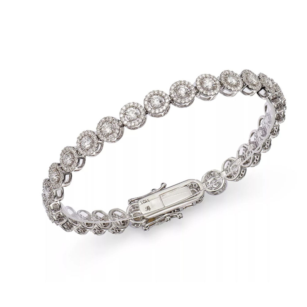 Bracciale tennis CZ Halo personalizzato realizzato da produttori di gioielli in argento 925 della Germania in vermeil in oro bianco 14 carati