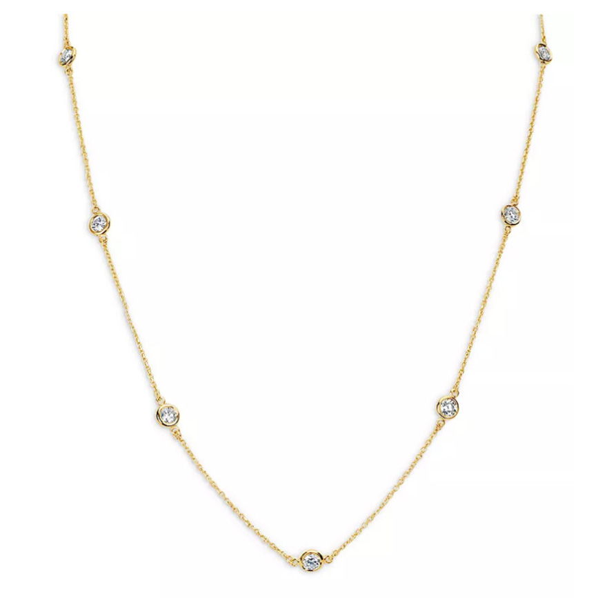 Germany 925 silver jewelry user custom made CZ Bezel Station Necklace in 14K Yellow Gold Vermeil