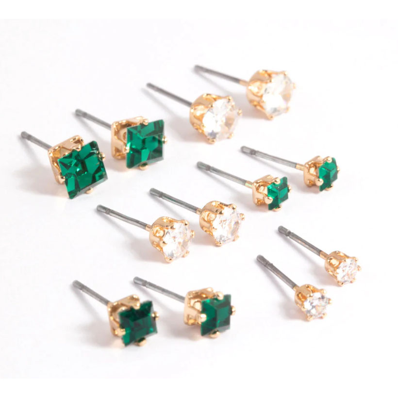 Gold Circle Square Stud Earrings 6-Pack custom earrings for women