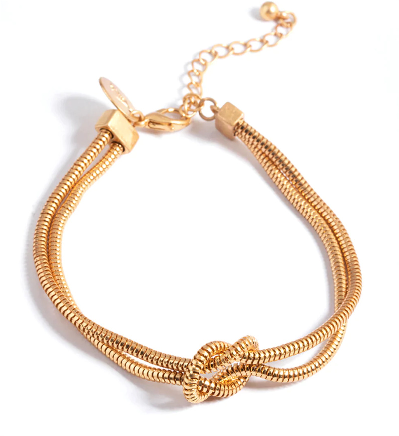 Złota bransoletka z grubym łańcuszkiem z podwójnym węzłem. Producenci srebra próby 925