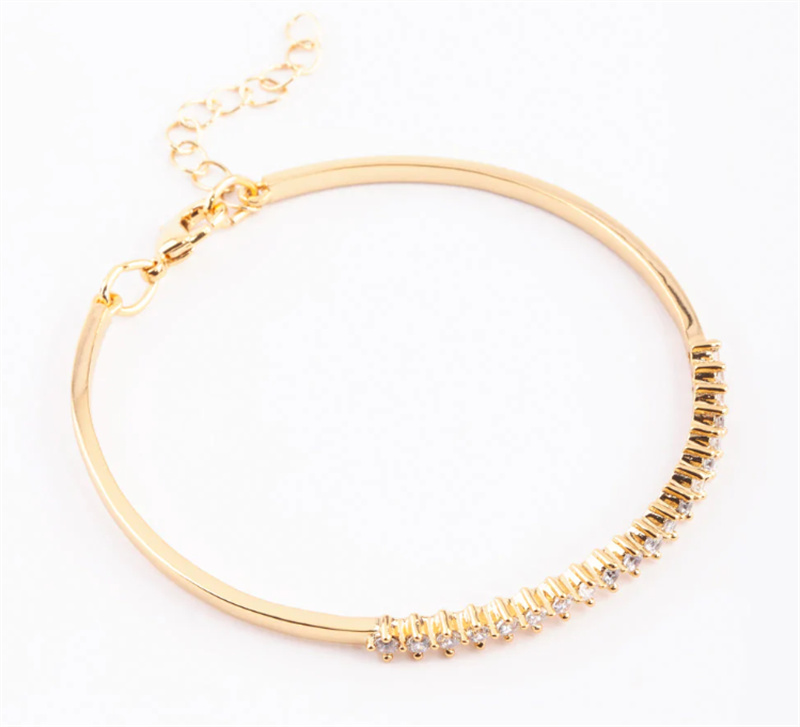 Gold Plated Baguette Bangle with Cubic Zirconia fine jewelry OEM supplier