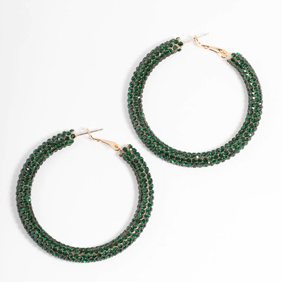 Gold Plated Emerald 40mm Crystal Hoop Earrings jewelry OEM ODM