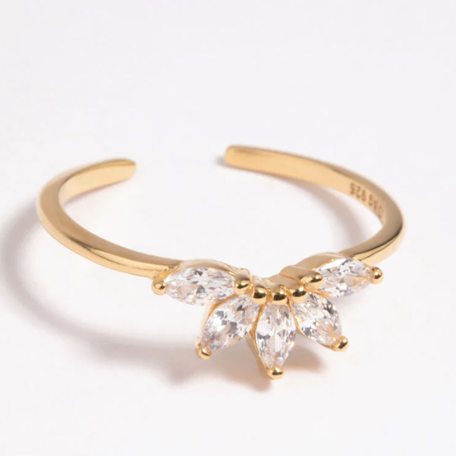 Gold Plated Sterling Silver Fan CZ Ring monaróir jewelry Cheanada