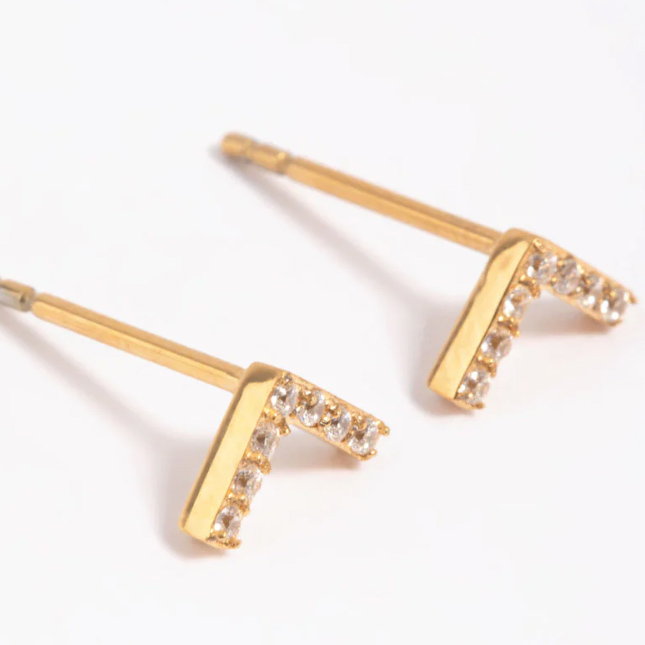 Pendientes pavimentados de acero quirúrgico chapados en oro, joyería personalizada para niñas