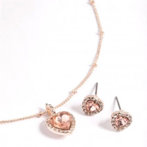 Bijoux en or vermeil plaqué or rose ensemble collier et clous boule halo coeur