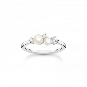 Gold vermeil jewelry wholesaler custom made Silver with White Zirconia & Freshwater Pearls Ring