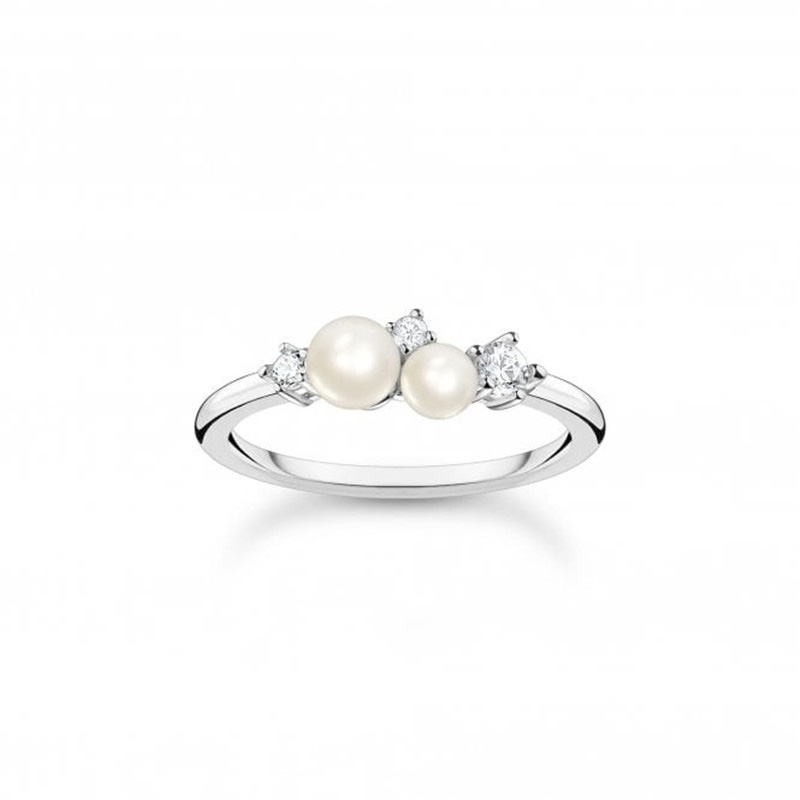 Velkoobchod se zlatými rumělkovými šperky na zakázku vyrobený stříbrný prsten s bílým zirkonem a sladkovodními perlami