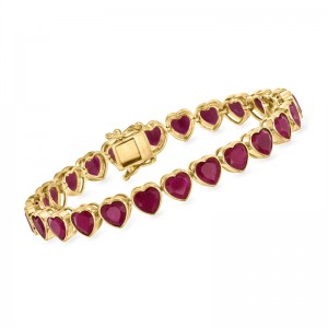 High Quality OEM Jewelry Service for Ruby Heart Tennis Bracelet in 18kt Gold Over Sterling
