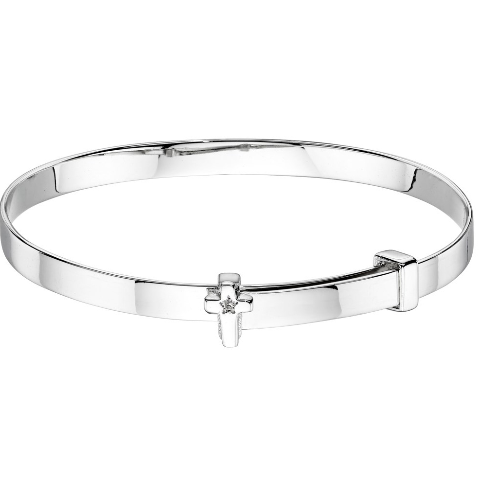 Honor Cubic zirconia Cross Christening Bangle (perak atau tembaga) penyedia perhiasan grosir khusus