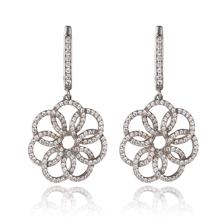 Boucles d'oreilles fleurs en gros personnalisées bijoutiers |Bijoux cubiques personnalisés |Bijoux de mode en argent 925 en gros