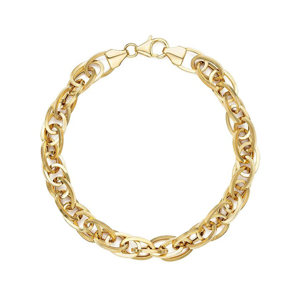 È molto carino, il cliente italiano ha detto che ha realizzato un braccialetto con catena a maglie ovali vermeil in oro giallo 14k dal design personalizzato