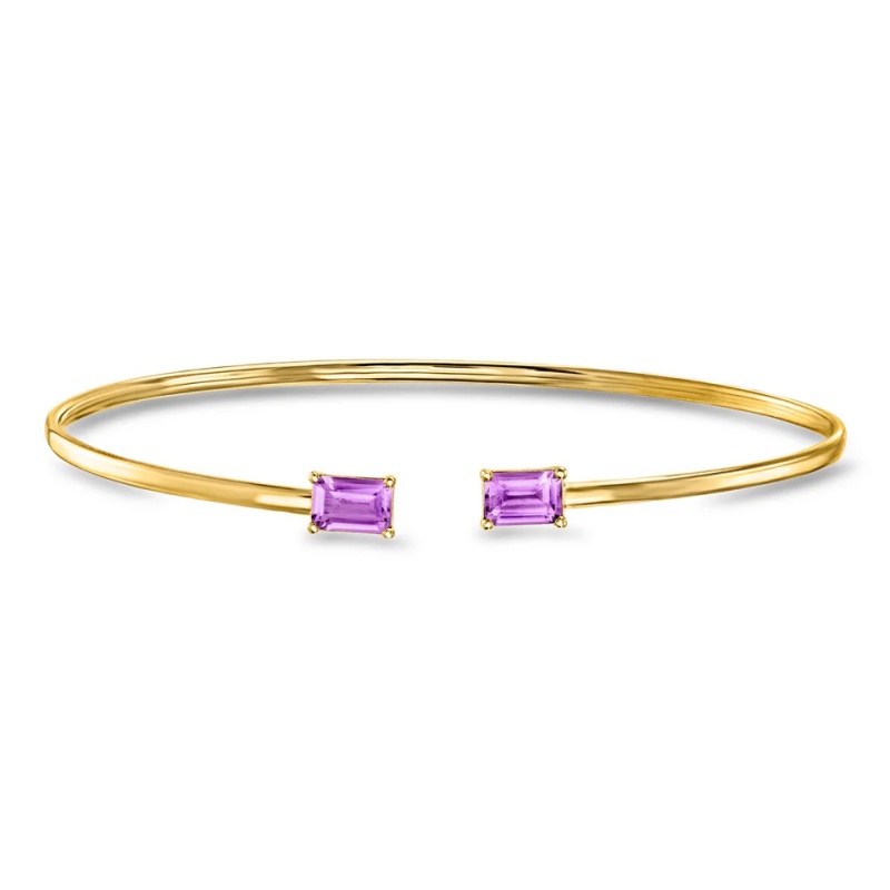 Custom Design Manufacturing Italian Amethyst Cuff Bracelet in 14kt Yellow Gold at JINGYING