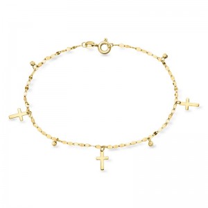 Custom Italian 10kt Yellow Gold Jewelry Cross and Bead Station Bracelet Manufacturer