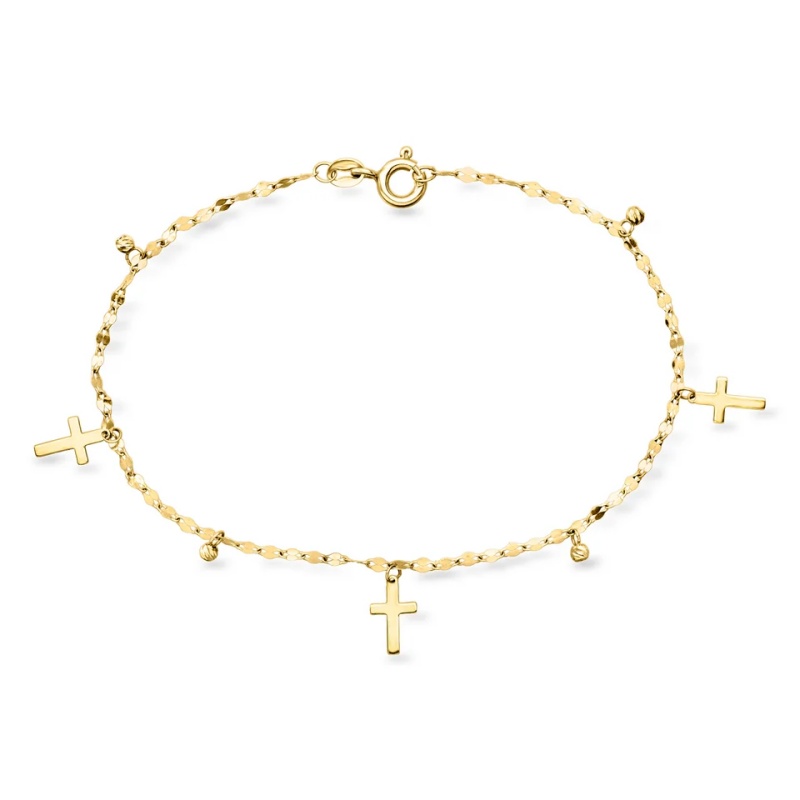 Custom Italian 10kt Yellow Gold Jewelry Cross and Bead Station Bracelet Manufacturer