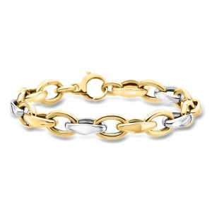 Custom Factory Of Italian 14kt Two-Tone Gold Oval-Link Bracelet