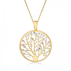 China Jewelry manufacturer OEM  Italian Sterling Silver and 18kt Gold Over Sterling Tree of Life Pendant Necklace