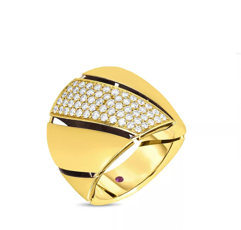 Italien Smyckekedja specialtillverkade 18K gult guld vermeil 925 silver Torchon CZ Statement Ring