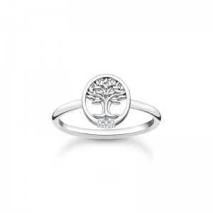 Italy jewlery wholesaler custom design Silver & White Zirconia Tree of Life Ring