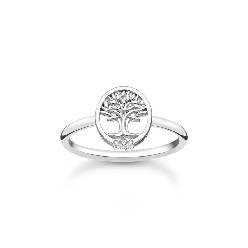 Italy jewlery wholesaler custom design Silver & White Zirconia Tree of Life Ring
