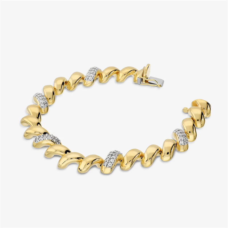 The Custom OEM Service of San Marco Chain Bracelet in 925 Silver Plated with 18Kt Yellow Gold with Cubic Zirconia