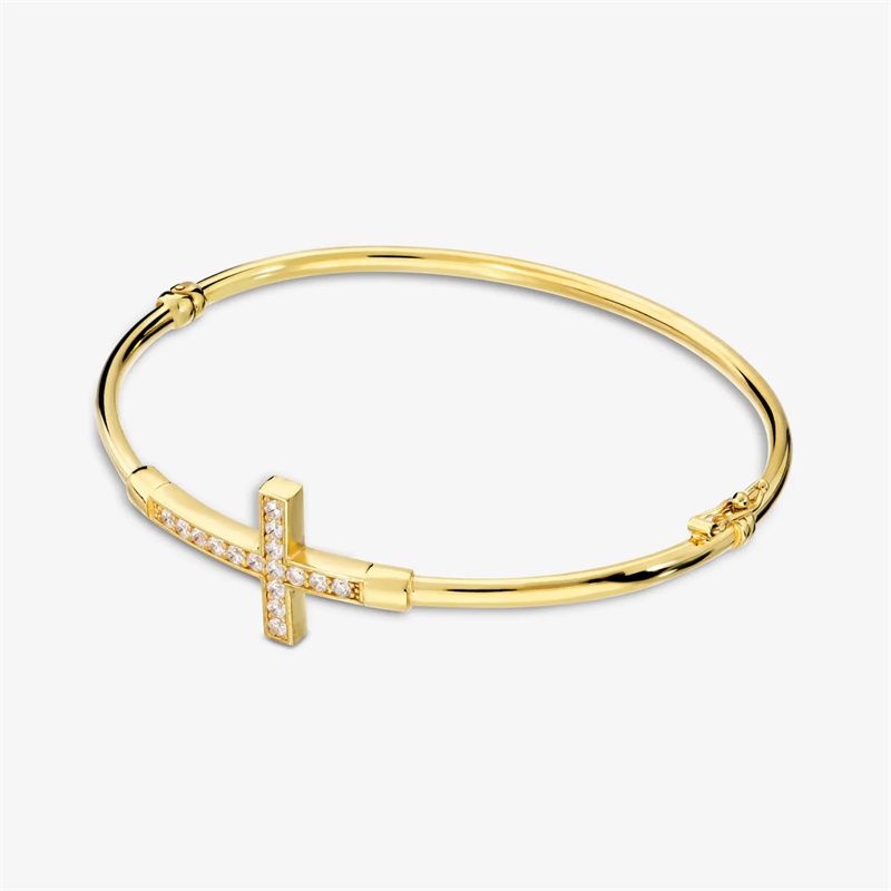 The Custom Manufacturer of Rigid Bracelet in 925 Silver plated with 18Kt Yellow Gold with Cross The Custom Manufacturer of Rigid Bracelet in 925 Silver plated with 18Kt Yellow Gold with Cross