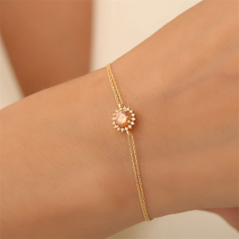 JINGYING : The Custom Jewelry Factory of 10K/14K Solid Gold Citrine Bracelet in Round Shape Surrounded by Real Diamonds