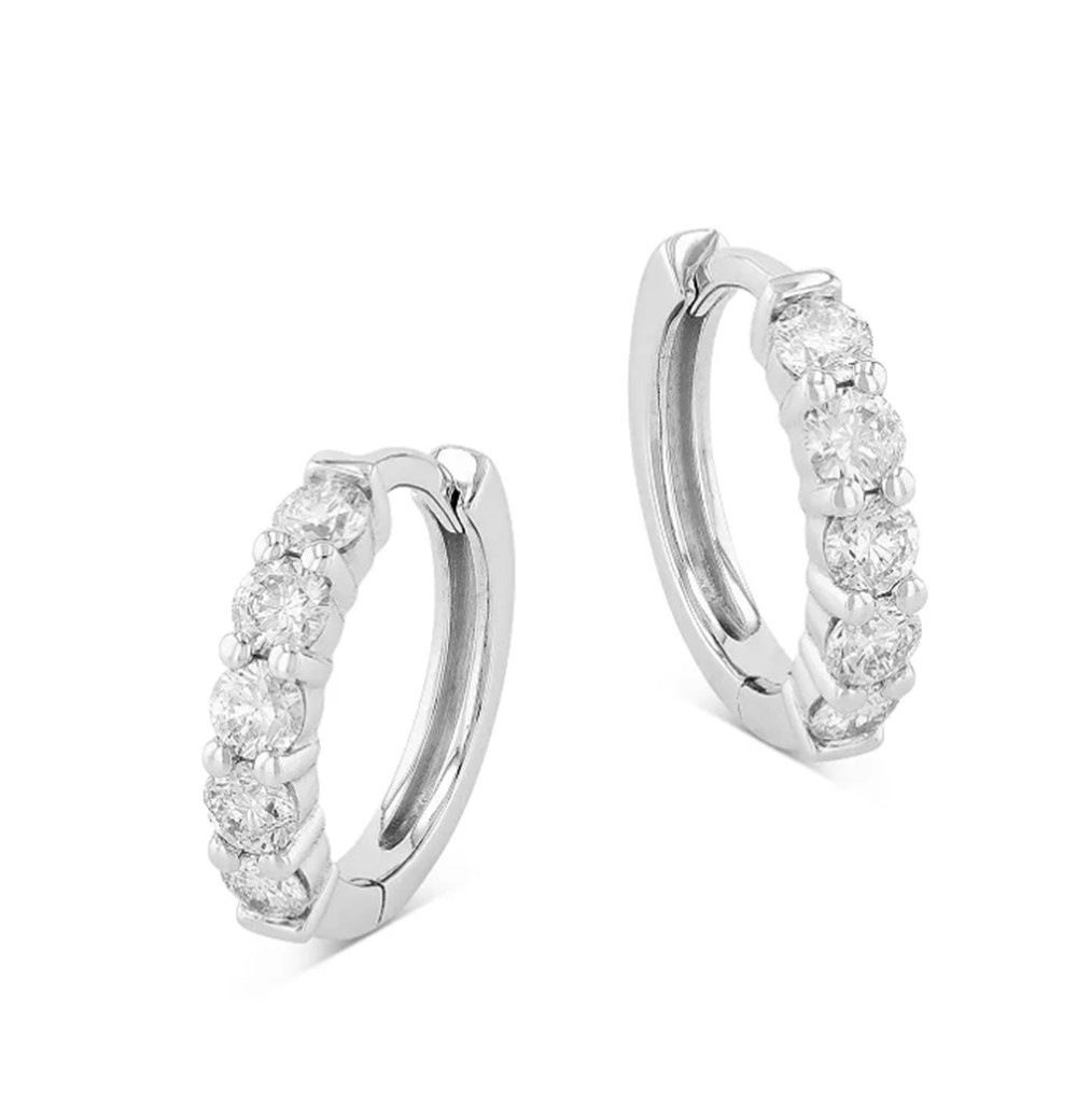 Japan 925 silver jewelry manufacturer custom made CZ Huggie Hoop Earrings in 14K White Gold Vermeil