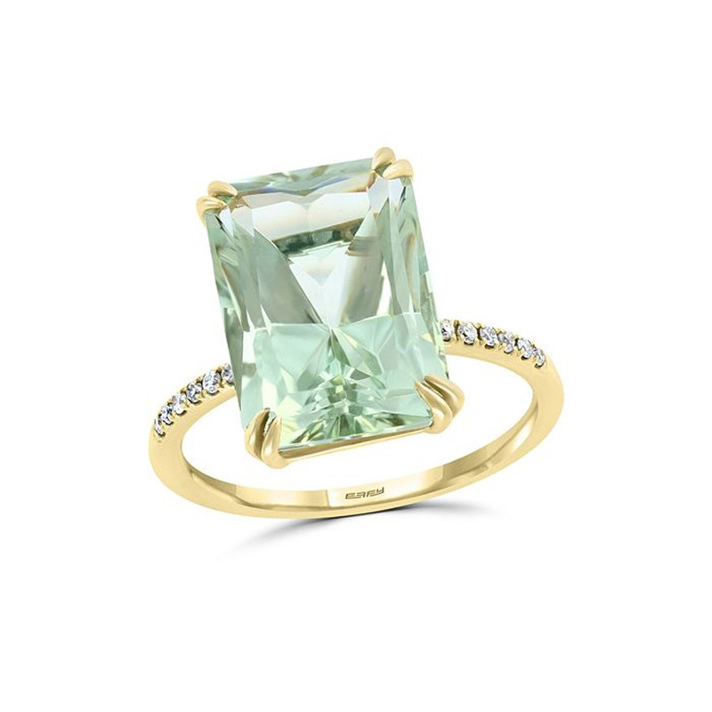 Monaróir saincheaptha jewelry le haghaidh Prasiolite & CZ Ring i 14K Yellow Gold Vermeil