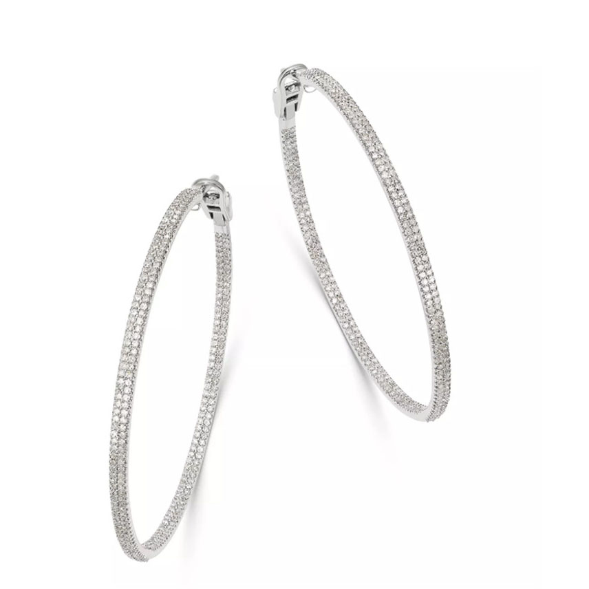 Jewelry wholesaler custom made CZ Inside Out Large Hoop Earrings in 14K White Gold