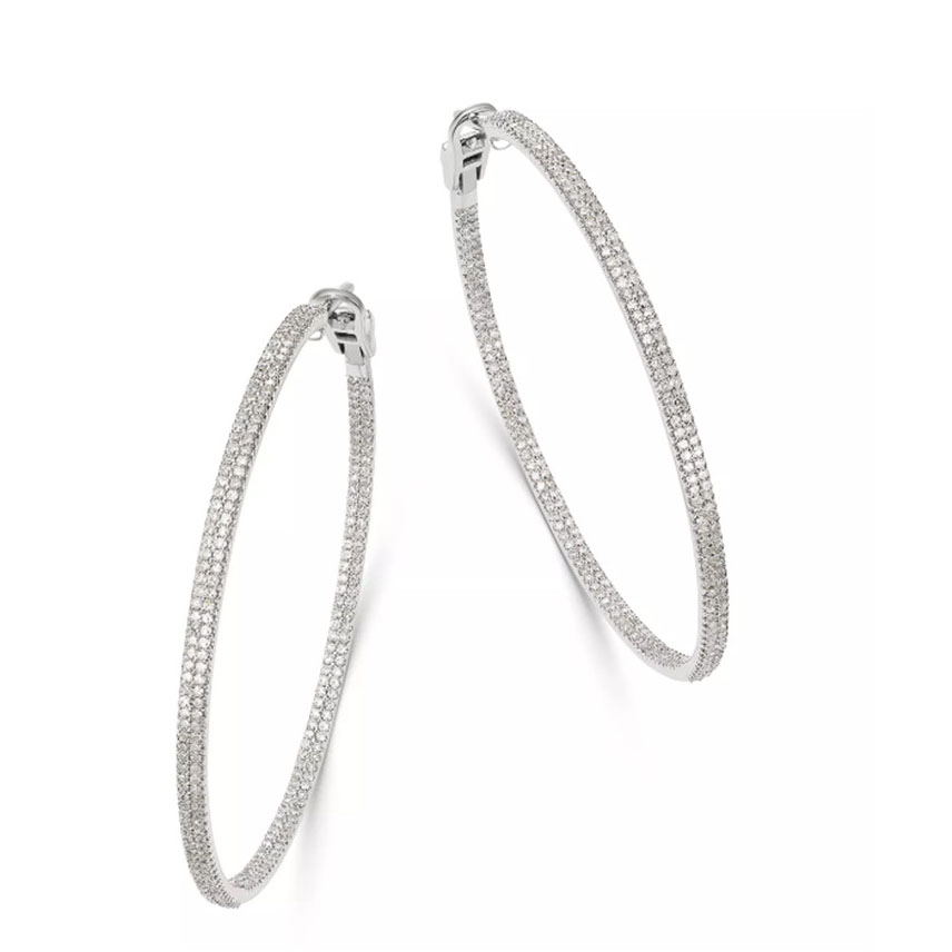 Grossiste en bijoux sur mesure Boucles d'oreilles créoles CZ Inside Out en or blanc 14 carats