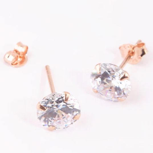 Groot roos vergulde s925 Sterlig Silwer Cubic Zirconia Stud Oorbelle OEM Juweliersware vervaardiger