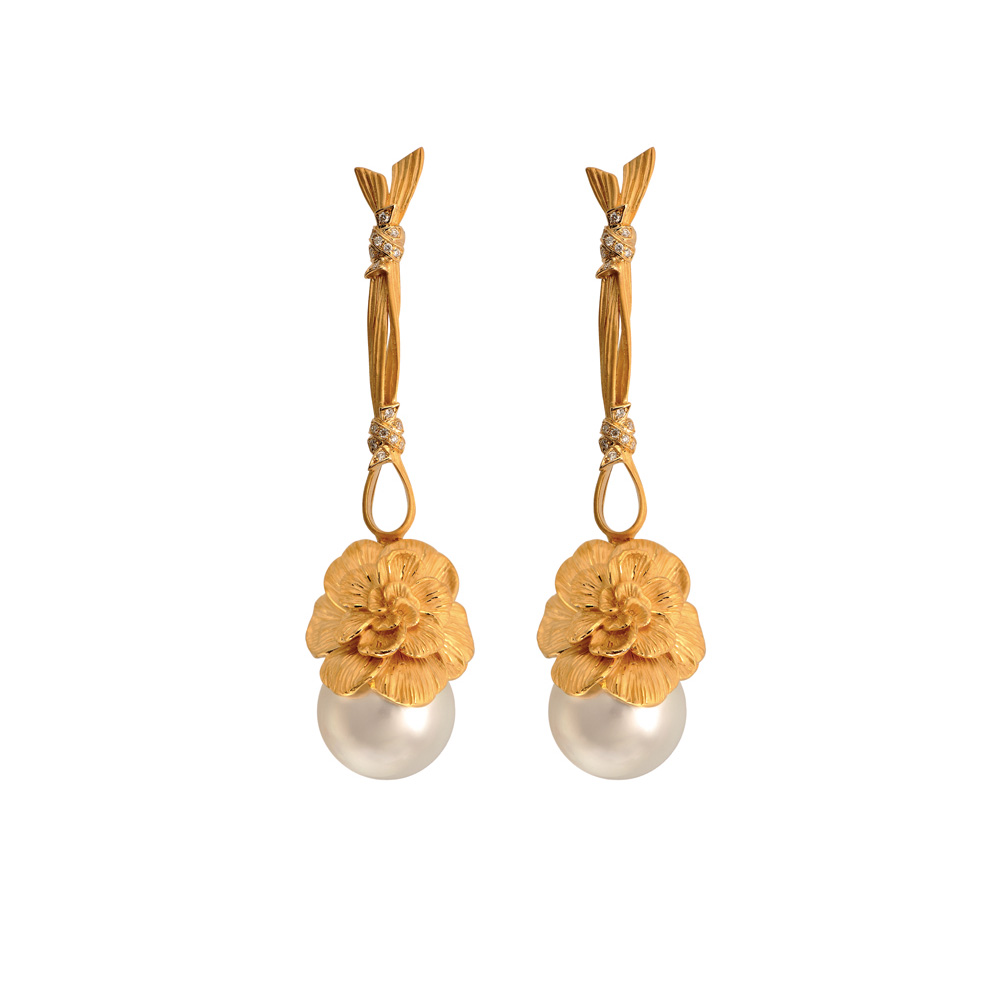 Long Drop Earrings 18K Yellow Gold with Pearl Custom Design OEM/ODM Jewelry 925 Sterling Silver