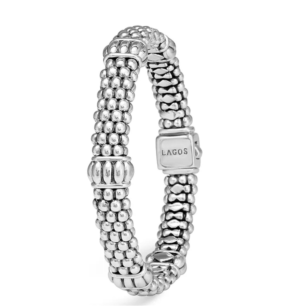 Los Angeles 925 silver jewelry distributors ODM OEM Signature Sterling Silver Fluted Station Caviar Bracelets