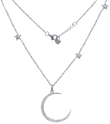 Pasgemaakte groothandel sterling silwer halfmaan en sterre hanger ketting met CZ Charm, 925 silwer, verstelbare kettinglengte 16 duim – 18 duim