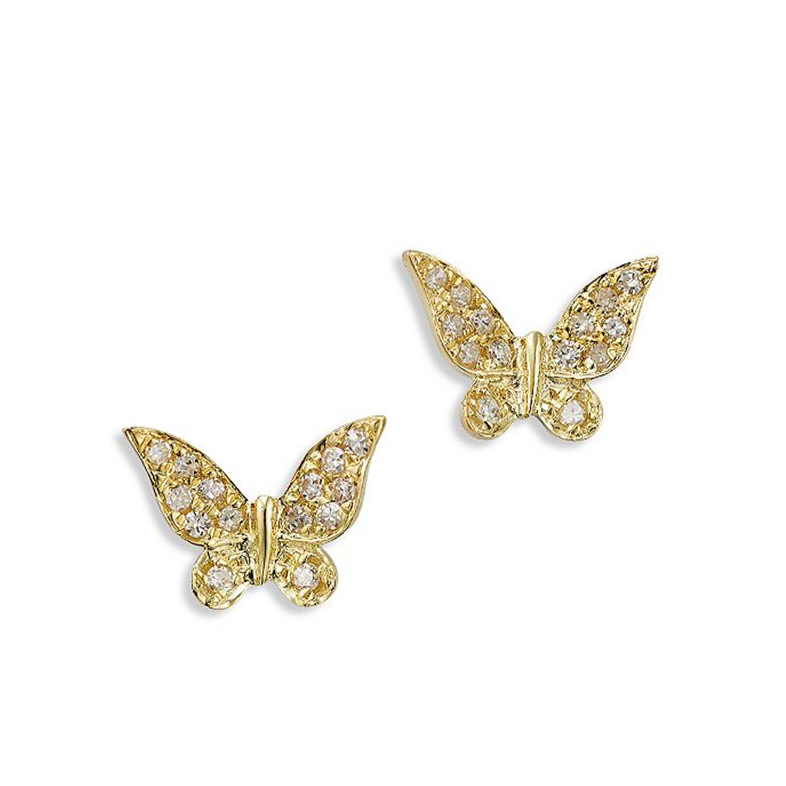 Diseño de aretes de mariposa Vermeil CZ de oro amarillo de 14 quilates de un fabricante mayorista de alta calidad.