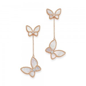 Making design your 18K Rose Gold Mother of Pearl & CZ Butterfly Drop Earrings manufacturer