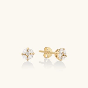 Custom 925 Silver Jewelry Marquise Flower Stud Earrings in Gold
